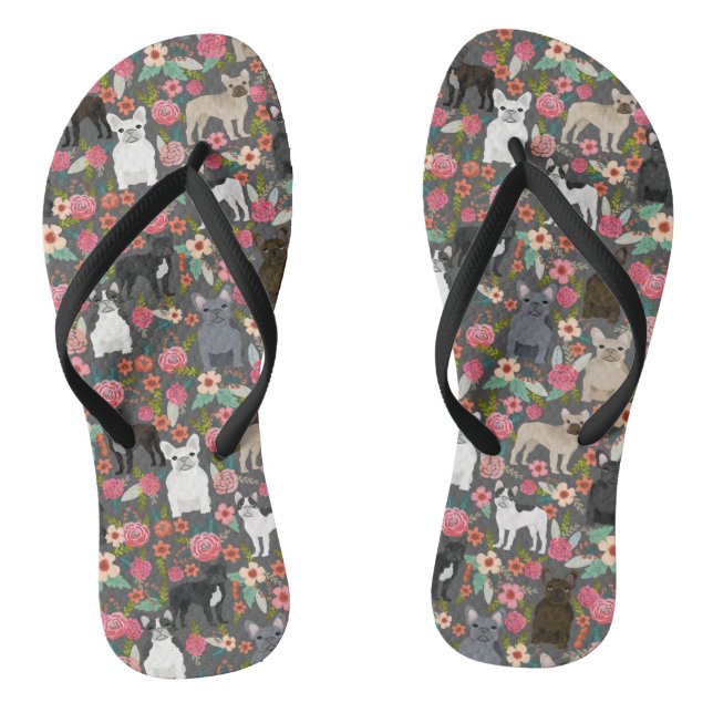 Frenchie Floral Shoes - french bulldog sneakers Jandals (Footbed)