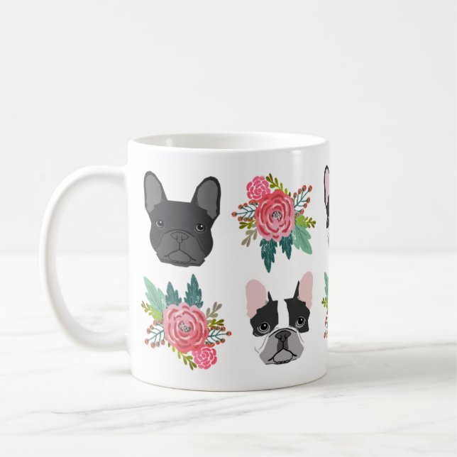 Frenchie Florals Mug - cute french bulldogs (Left)