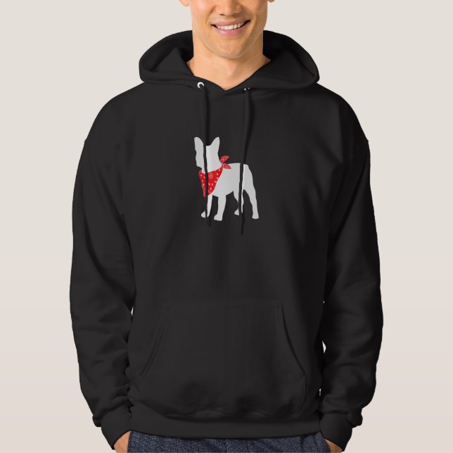 Frenchie French Bulldog Dog Wearing Red Bandanna Hoodie (Front)