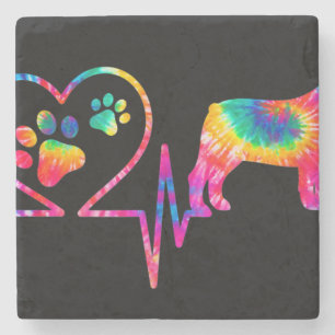 Frenchie French Bulldog Mum Dad Heartbeat Tie Dye Stone Coaster