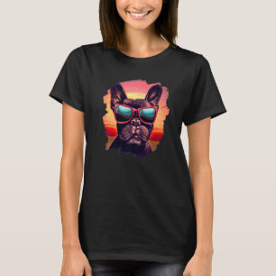 Frenchie French Bulldog Sunglasses Dog Sunset Vint T-Shirt