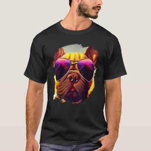 Frenchie French Bulldog Sunglasses Dog Sunset Vint T-Shirt