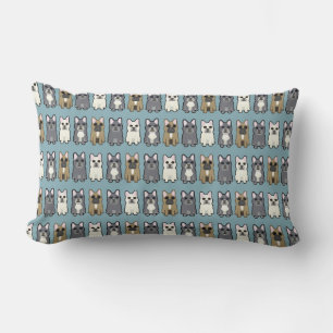 Frenchie friends, Dusty blue Lumbar Cushion