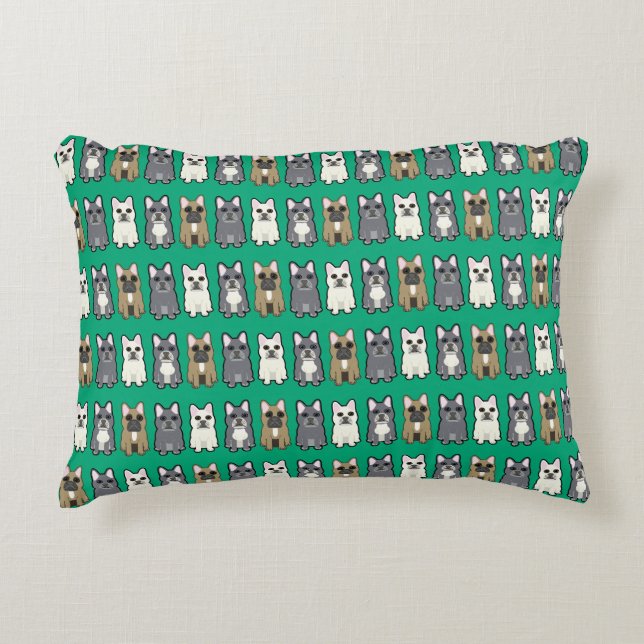 Frenchie friends, green decorative cushion (Front)