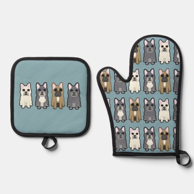 Frenchie Friends Oven Mitt & Pot Holder Set (Front)
