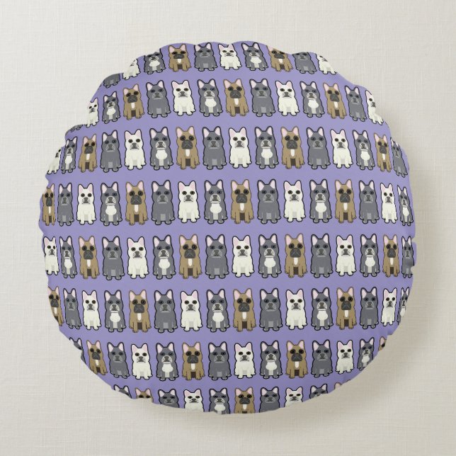 Frenchie friends, purple round cushion (Front)