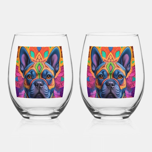 Frenchie Fun Birthday Fantasy    Stemless Wine Glass (Front)