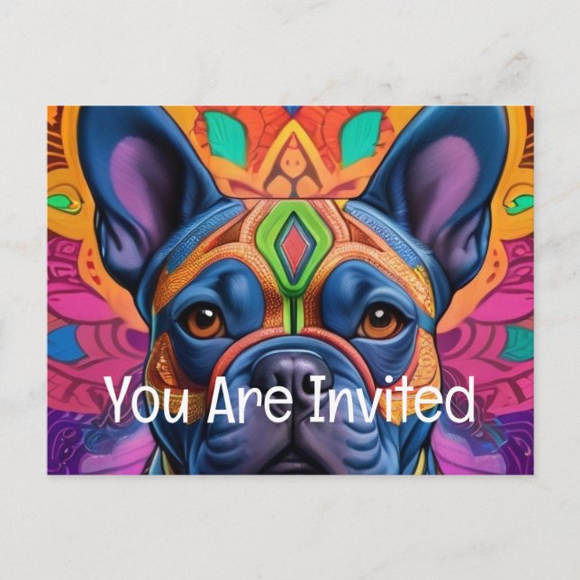 Frenchie Fun  Invitation Postcard (Front)