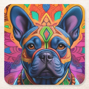 Frenchie Fun  Square Paper Coaster