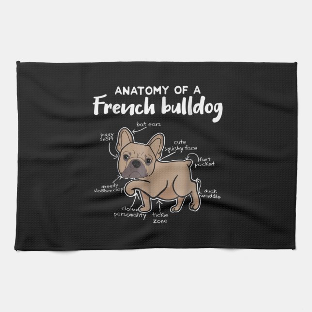 Frenchie Gift | Anatomy Of A French Bulldog Gift Tea Towel (Horizontal)