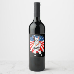 Frenchie Gift   Cute French Bulldog USA Flag Wine Label