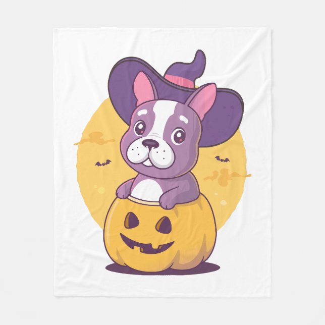 Frenchie Halloween Fleece Blanket (Front)