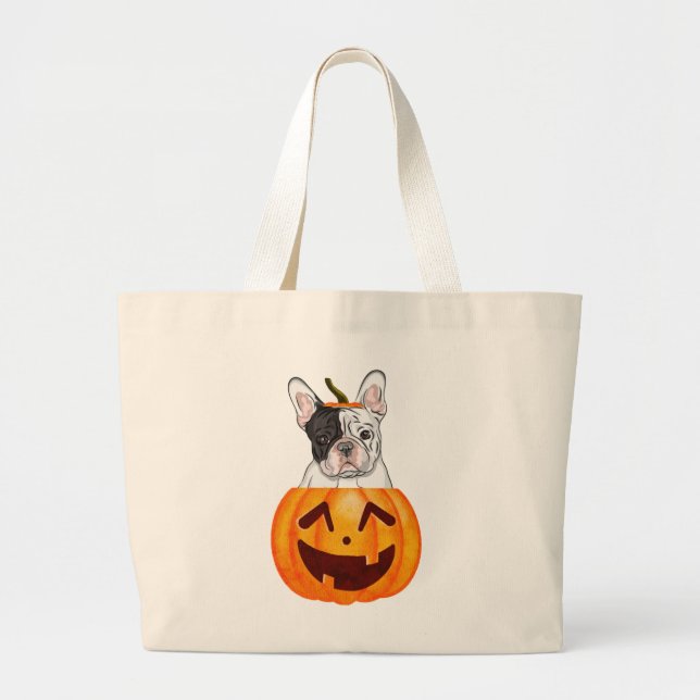 Frenchie Halloween   Large Tote Bag (Front)
