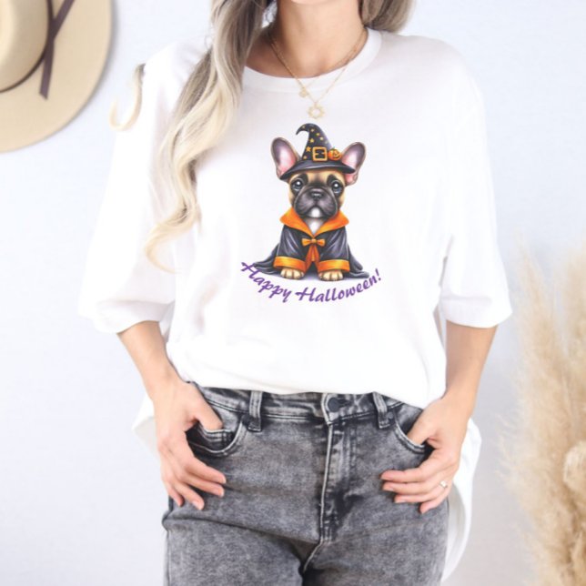 Frenchie Halloween Purple Robe Witchy Hat Tri-Blend Shirt (Creator Uploaded)