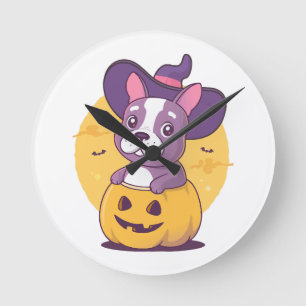 Frenchie Halloween Round Clock
