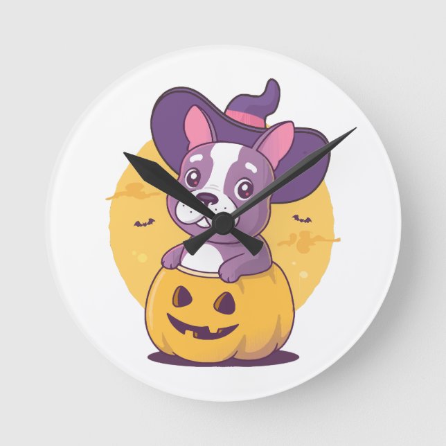 Frenchie Halloween Round Clock (Front)