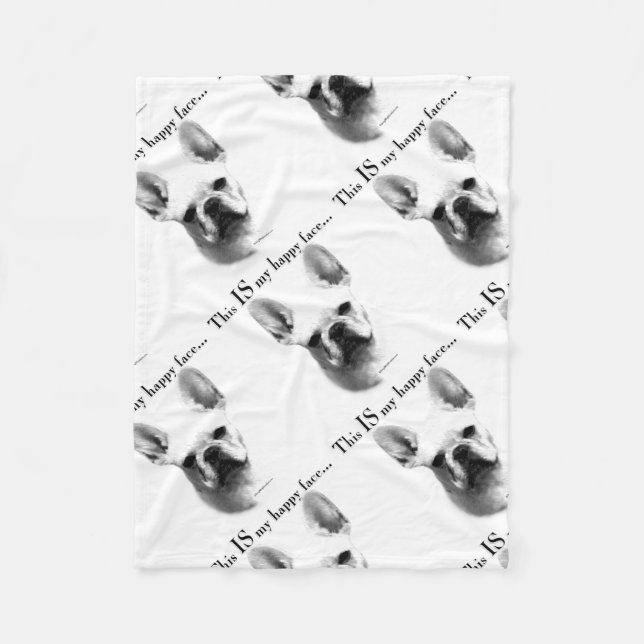 Frenchie Happy Face Fleece Blanket (Front)