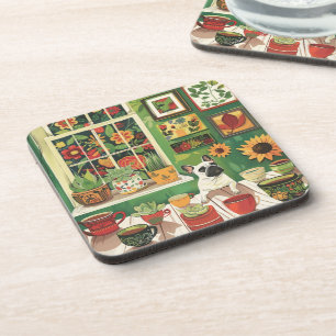 Frenchie in Boho Garden Tea Room Coaster