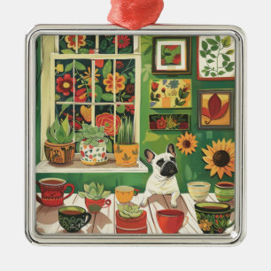 Frenchie in Boho Garden Tea Room Metal Tree Decoration