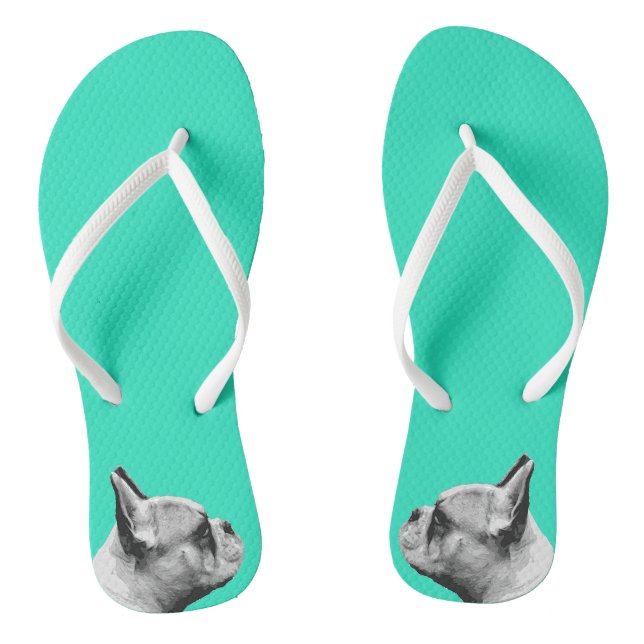 Frenchie Love / French Bulldog | Aqua Coloured Jandals (Footbed)