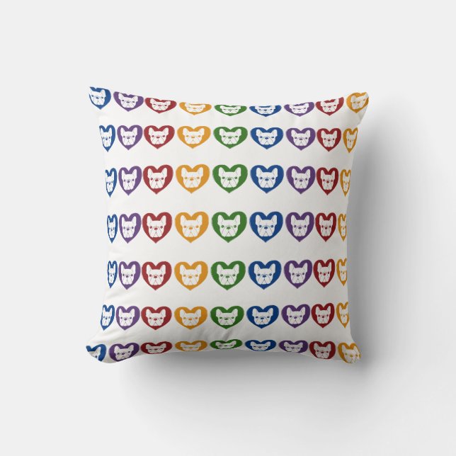 Frenchie Love, Rainbow Cushion (Front)