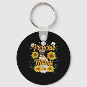Frenchie Mama French Bulldog Dog Sunflower Key Ring