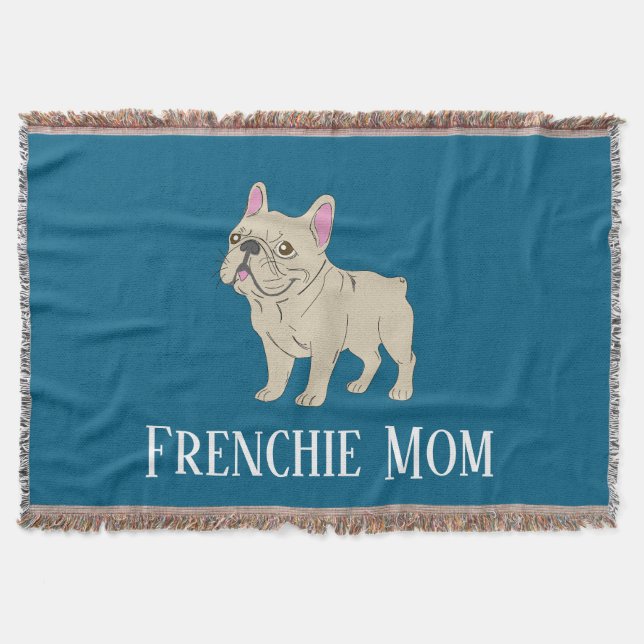Frenchie Mom Throw Pillow Blanket (Front)