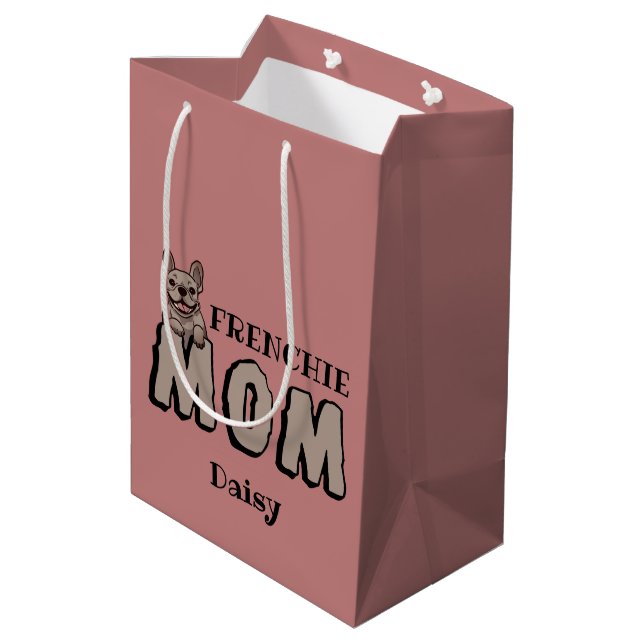 Frenchie Mum French Bulldog Lover Brown Medium Gift Bag (Back Angled)