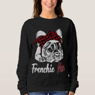 Frenchie Mum French Bulldog With Red Plaid Headban Sweatshirt