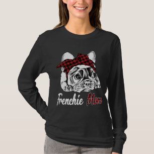 Frenchie Mum French Bulldog With Red Plaid Headban T-Shirt
