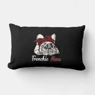 frenchie mum french bulldog with red plaid lumbar cushion