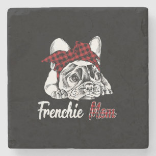 frenchie mum   french bulldog with red plaid stone coaster