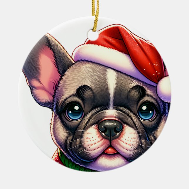 Frenchie pet dog ceramic tree decoration (Front)