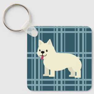Frenchie Plaid Blue Key Ring