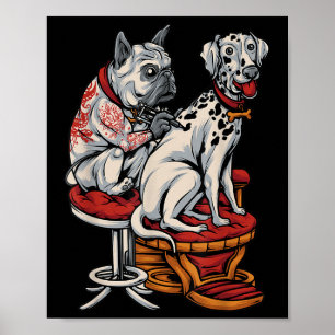 Frenchie Pug Dalmatian French Bulldog Tattoo Women Poster