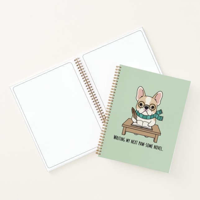 Frenchie Puppy Author Doodle Green Sketchbook Notebook (Inside)