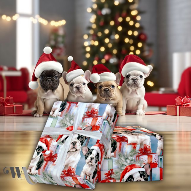 Frenchie Santa Squad Christmas Gift Wrapping Paper (Creator Uploaded)