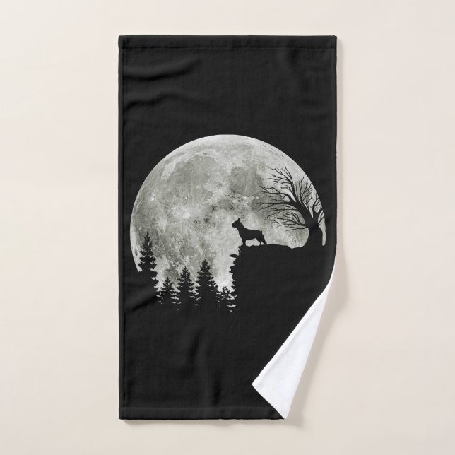 Frenchie Standing On Mountain Moonlight Halloween Bath Towel Set (Hand Towel)