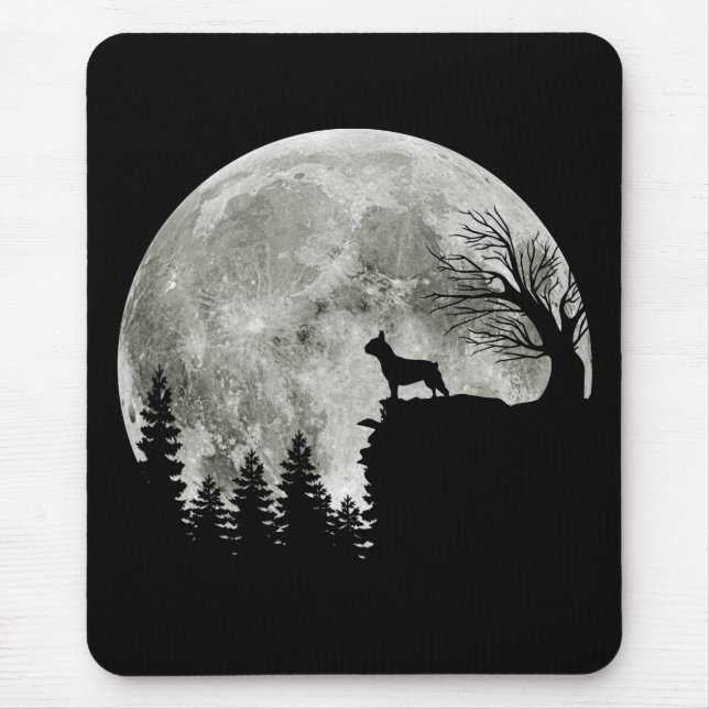 Frenchie Standing On Mountain Moonlight Halloween Mouse Pad (Front)