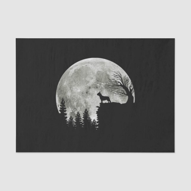 Frenchie Standing On Mountain Moonlight Halloween Tissue Paper (Front)