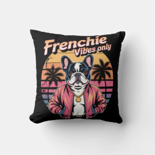 Frenchie Vibes Only Retro Sunset French Bulldog Cushion