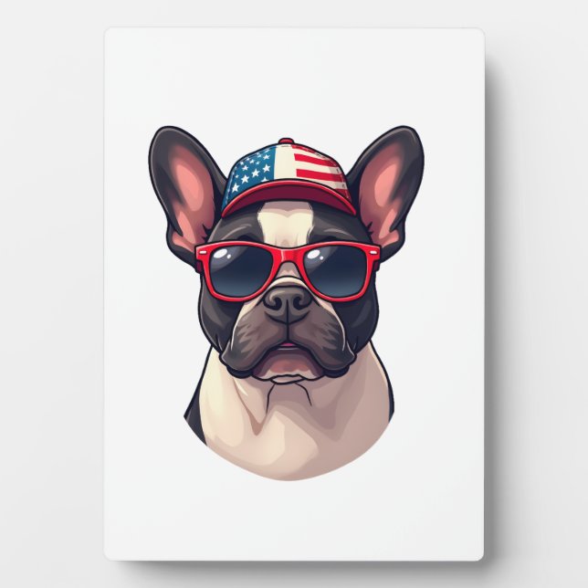 Frenchie Wearing USA Colors (3) Plaque (Front)
