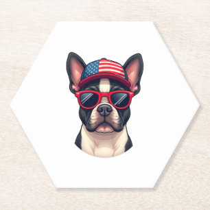 Frenchie Wearing USA Colors (4) Paper Coaster