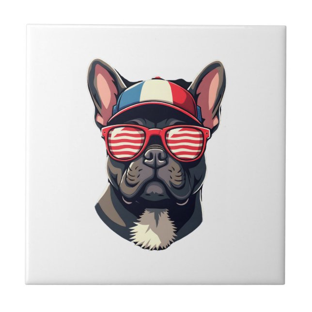 Frenchie Wearing USA Colors (7) Tile (Front)
