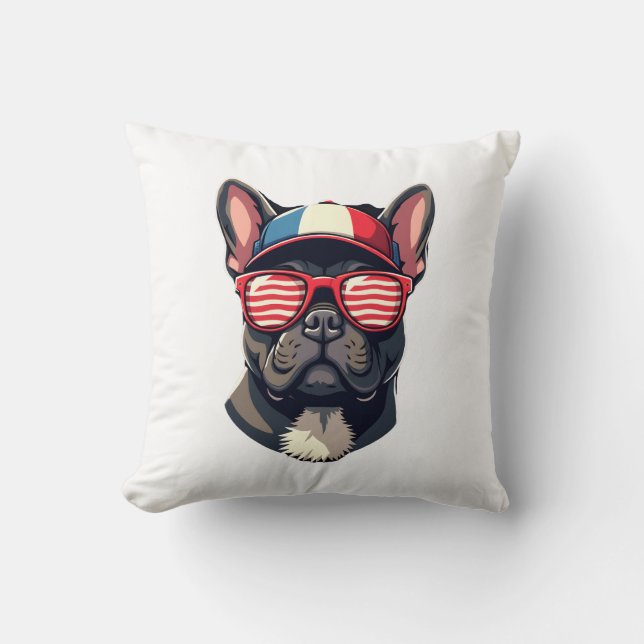 Frenchie Wearing USA Colours (7) Cushion (Front)