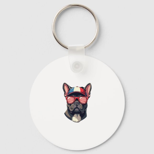 Frenchie Wearing USA Colours (7) Key Ring (Front)
