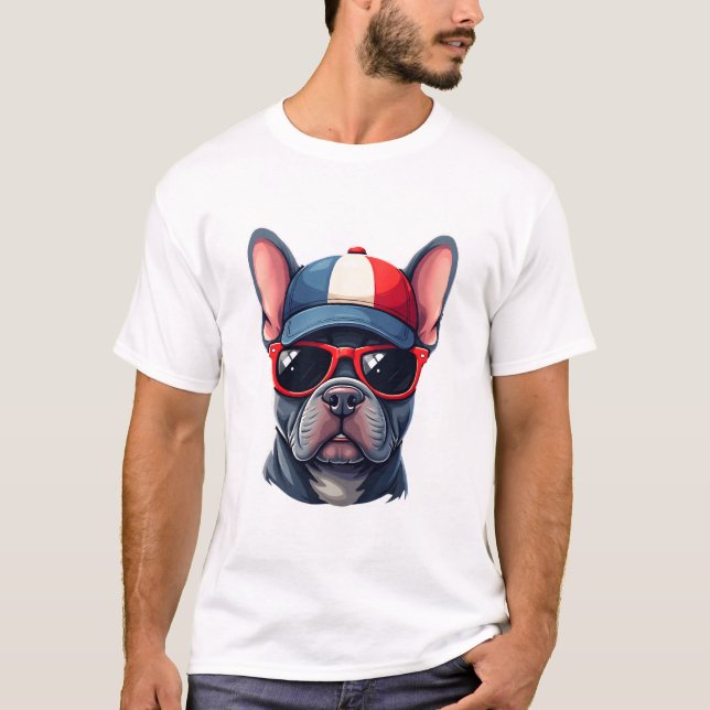 Frenchie Wearing USA Colours T-Shirt (Front)