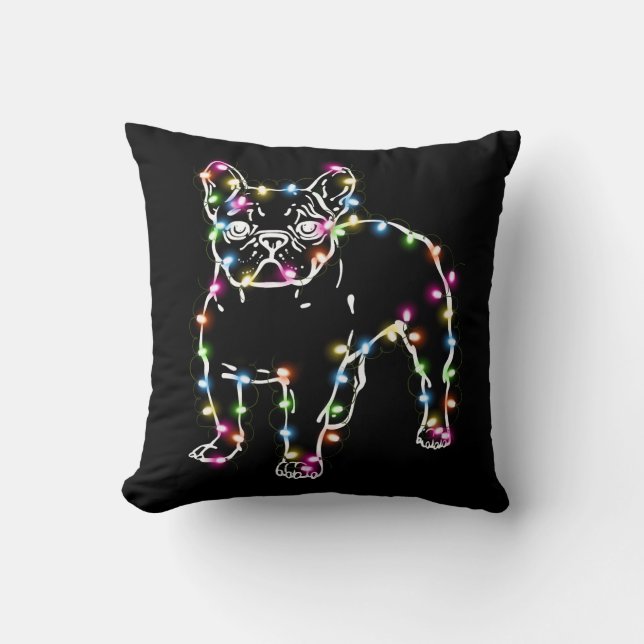 Frenchie With Christmas Lights Merry Christmas Cushion (Front)