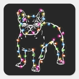 Frenchie With Christmas Lights Merry Christmas Square Sticker