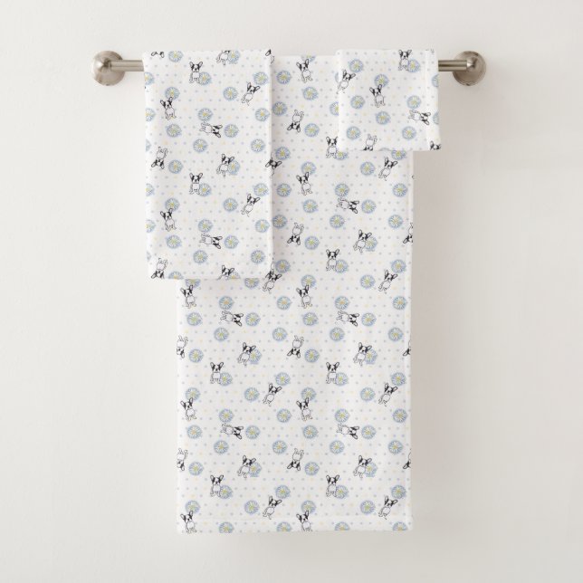 Frenchies and Daisies  Bath Towel Set (Insitu)
